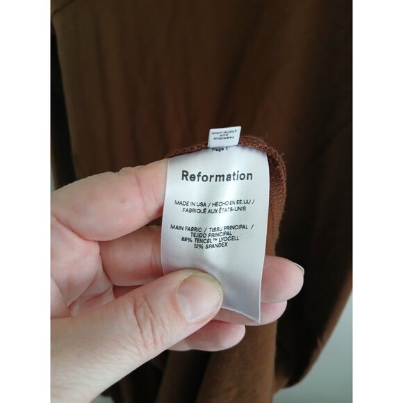 Reformation Womens M Brown Kalia Wrap Midi Dress Sleeveless Bodycon Tie Waist - Picture 9 of 10